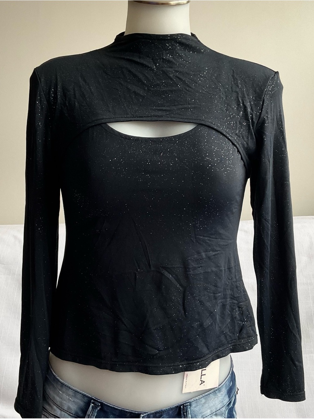 NWT Cosabella | Vintage Italy Glitter Cutout Top Black | M